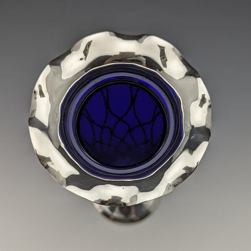 1906年 英國古董 純銀製 花瓶 鈷藍玻璃內膽 單枝花瓶 Thomas Bradbury